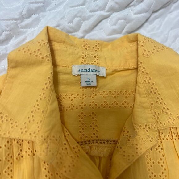 Sundance Tensift Eyelet Yellow Button Down Shirt Small Boho Oversized - Picture 9 of 12